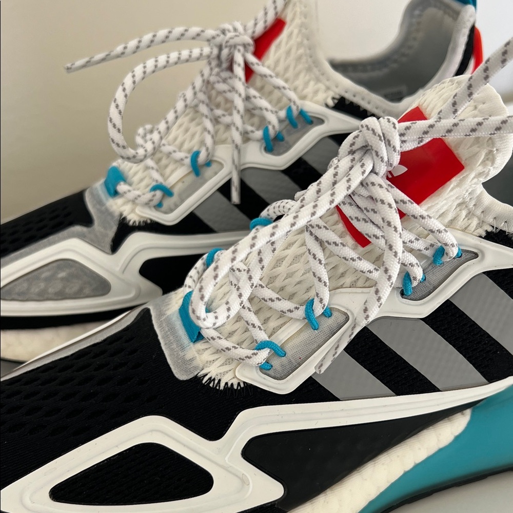 Adidas ZX 2K Boost Black and White Sneakers with Red and Blue Accents - Picture 3 of 14